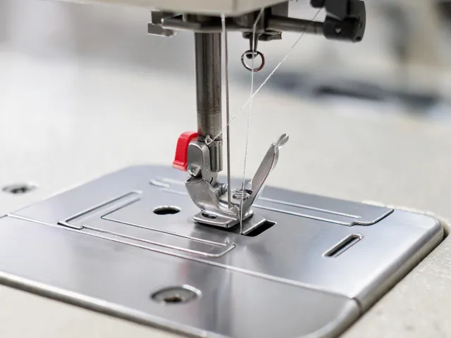 Industrial lockstitch machine needle and feed area